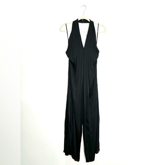 NEW $695 A.L.C. Rio pleated satin halterneck jumpsuit - Picture 7 of 11